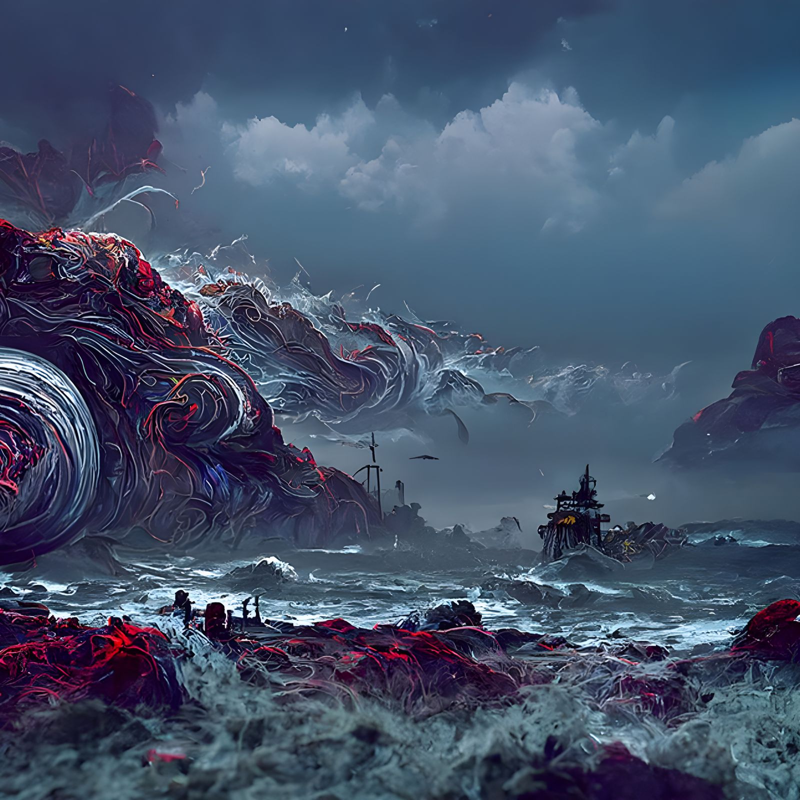Wrathful Ocean Maelstrom in Hyperrealistic Digital Illustrat...