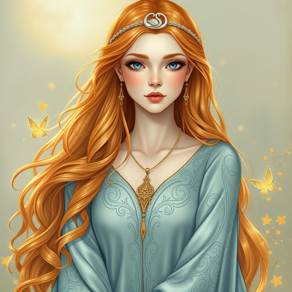 Ethereal Celtic Goddess in Dreamy, Whimsical Illustration St...