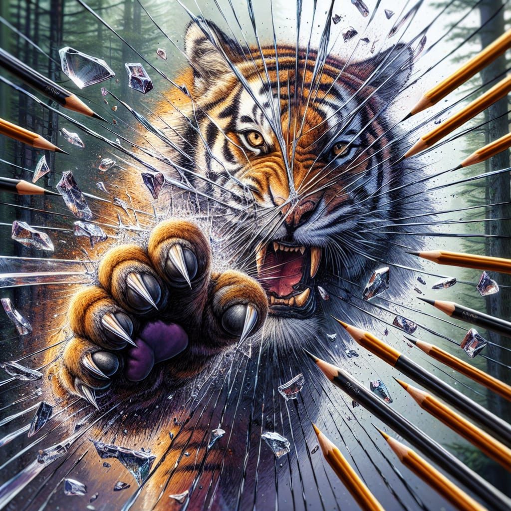 Hyperrealistic Tiger Attack Through Glass