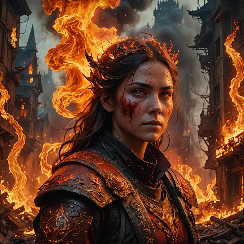 Fiery Portrait in Detailed Matte Painting Style