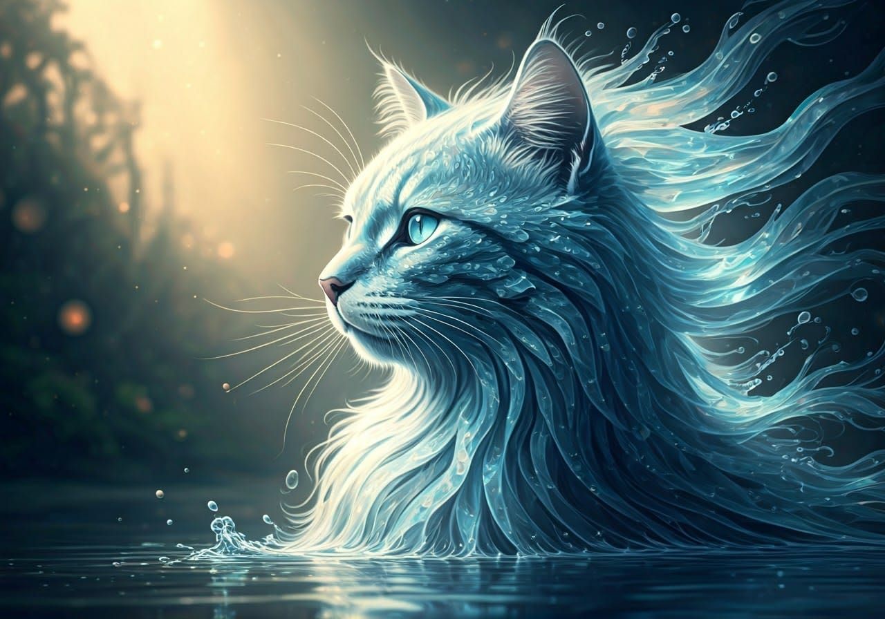 Ethereal Water Feline in Mystical Mist