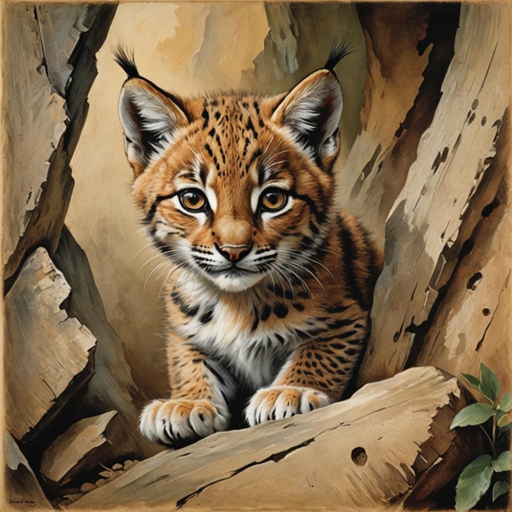 Lynx Cub Peeks Out, Renaissance and Expressionist Styles