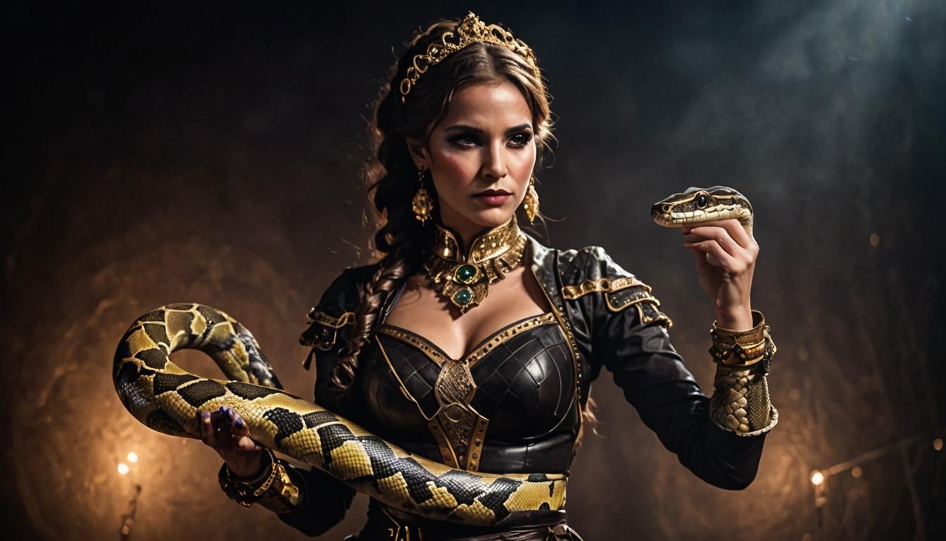 Circus Snake Charmer with Python, Professional Photo
