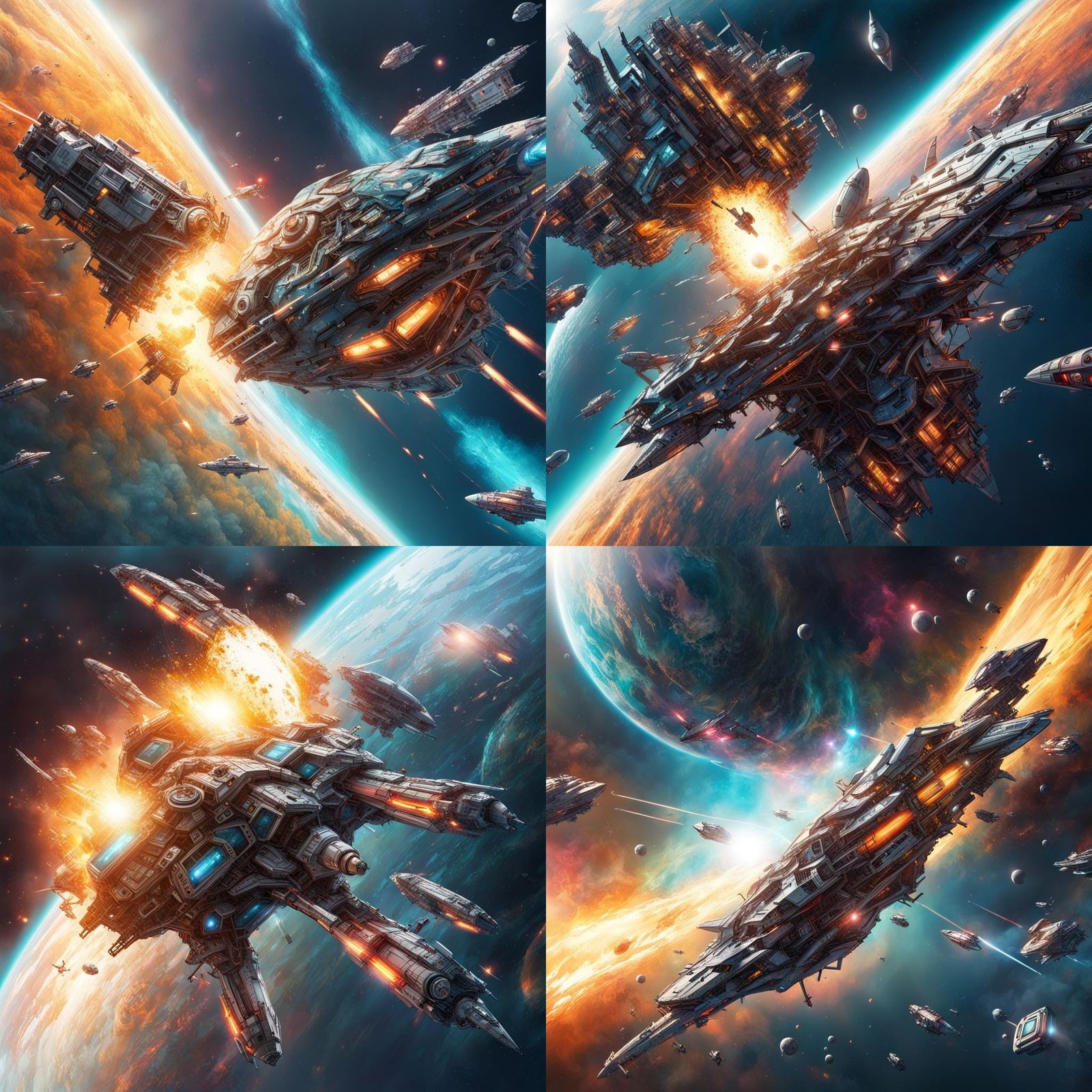 Hyperrealistic Sci-Fi Spaceship Collision in Space