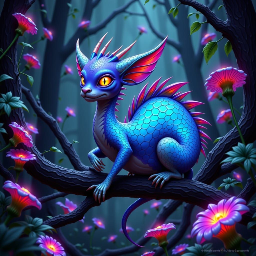 Bioluminescent Creature in Lush Alien Forest