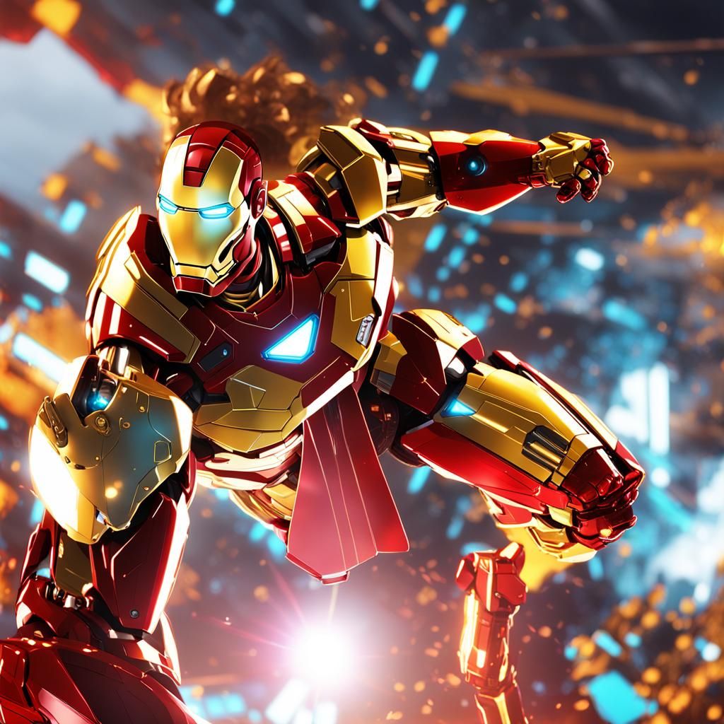 Iron Man Close-Up in High-Tech Lab, Anime Style