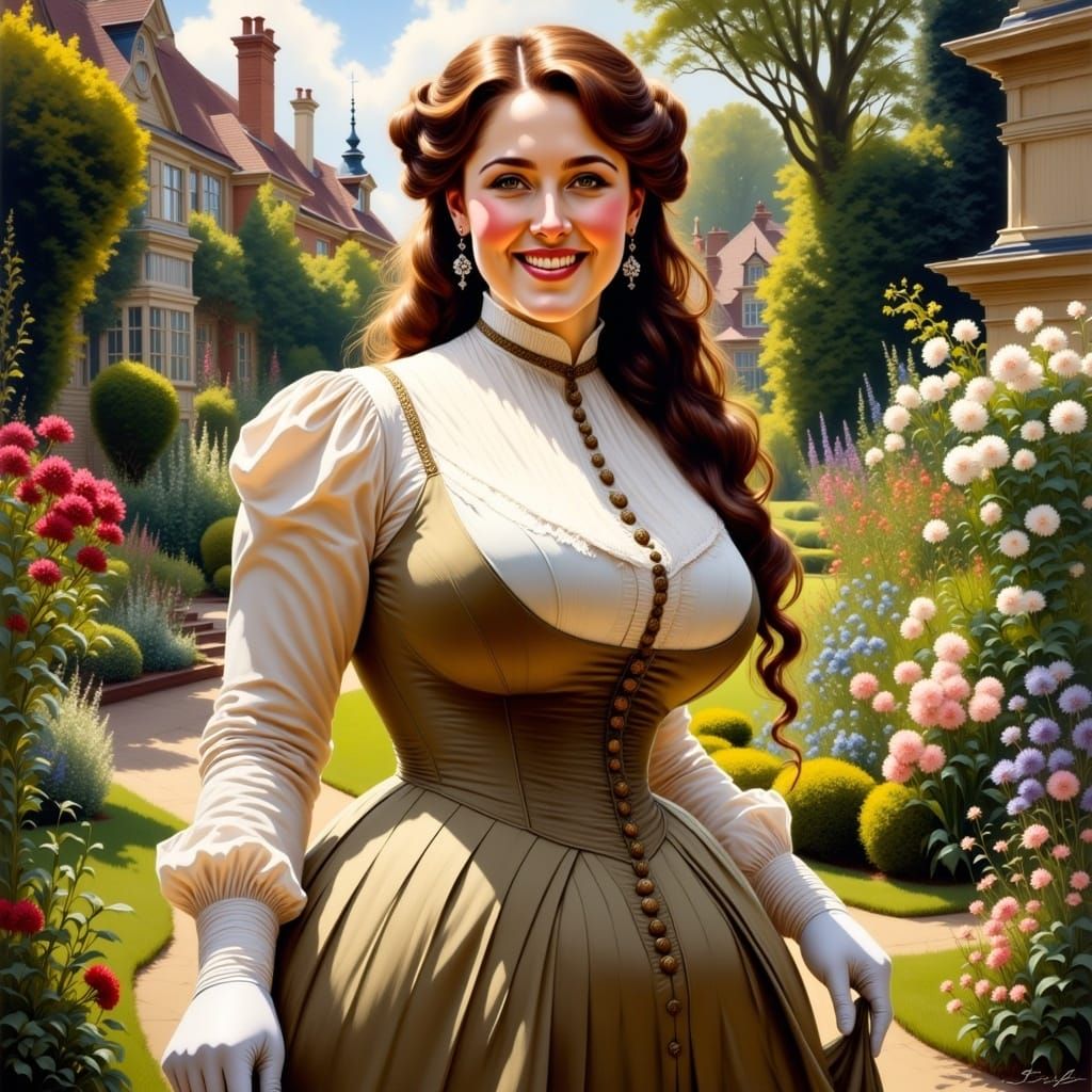 Gorgeous Victorian Lady Strolls Through a Lush City