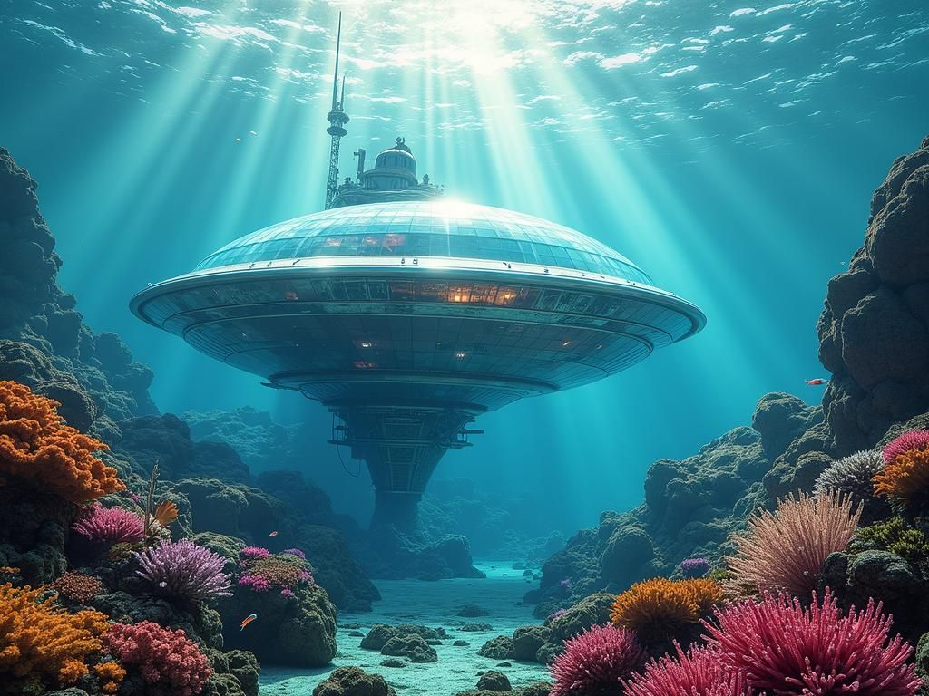 Futuristic Underwater Base with Coral Reef, Digital Art