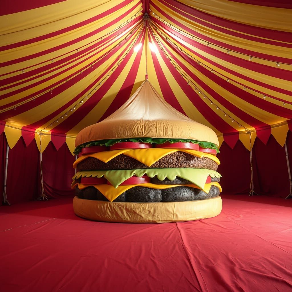 Circus Tent Interior Styled as a Cheeseburger
