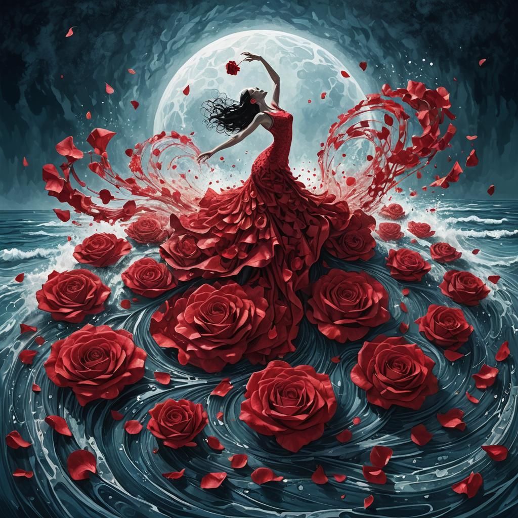 Flamenco Dancer in Rose Petal Dress Illustration