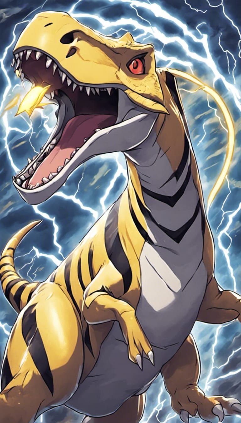 Electric Brachiosaurus Tiger in Anime Thunderstorm