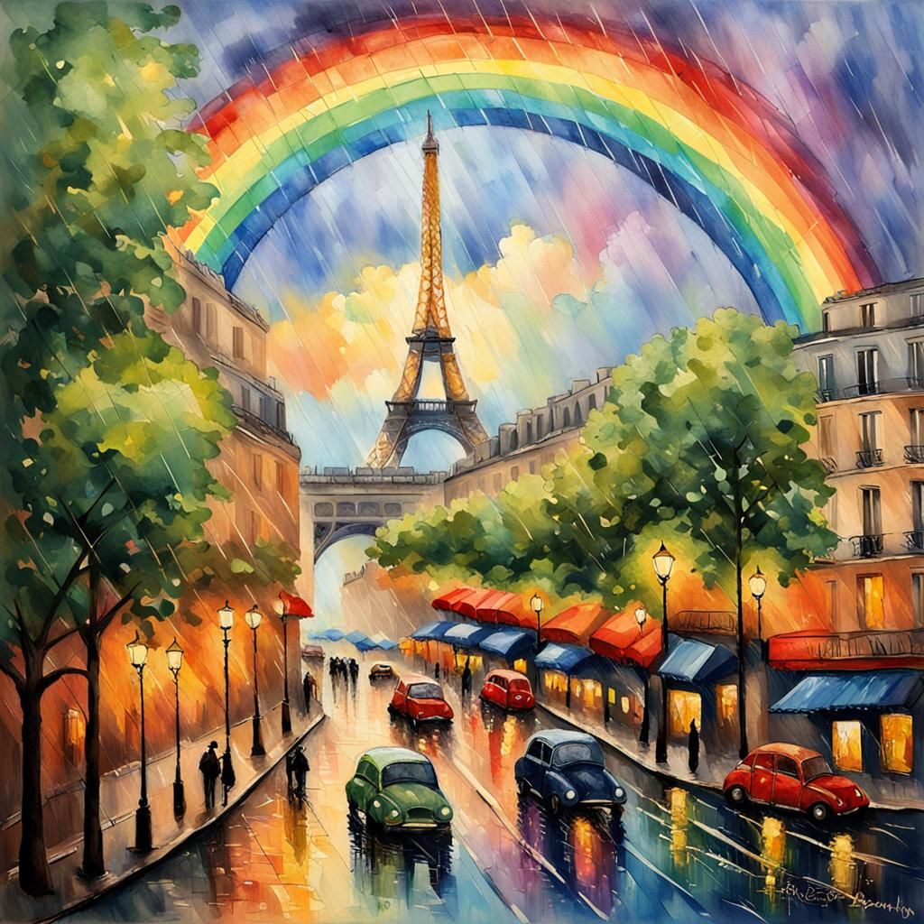 Paris Rainbow: Impasto Watercolor Cityscape