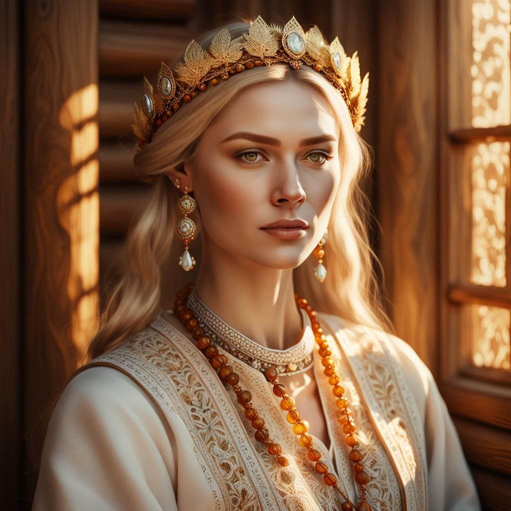 Ethereal Portrait of Woman with Slavic Clothing
