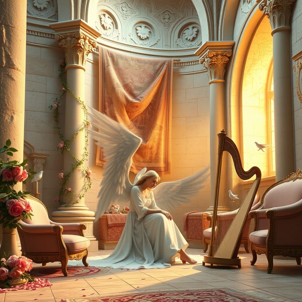 Angel in Majestic Medieval Chamber