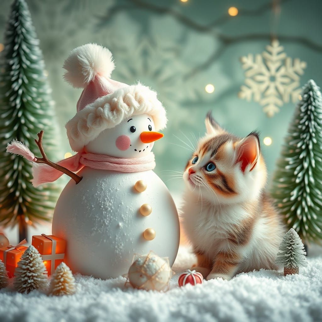 Whimsical New Year Scene in Pastel Colors