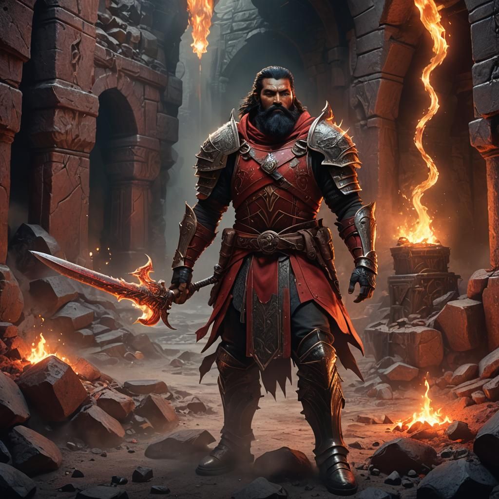 Epic Fantasy Warrior in Ghostly Mine, Frank Frazetta Style