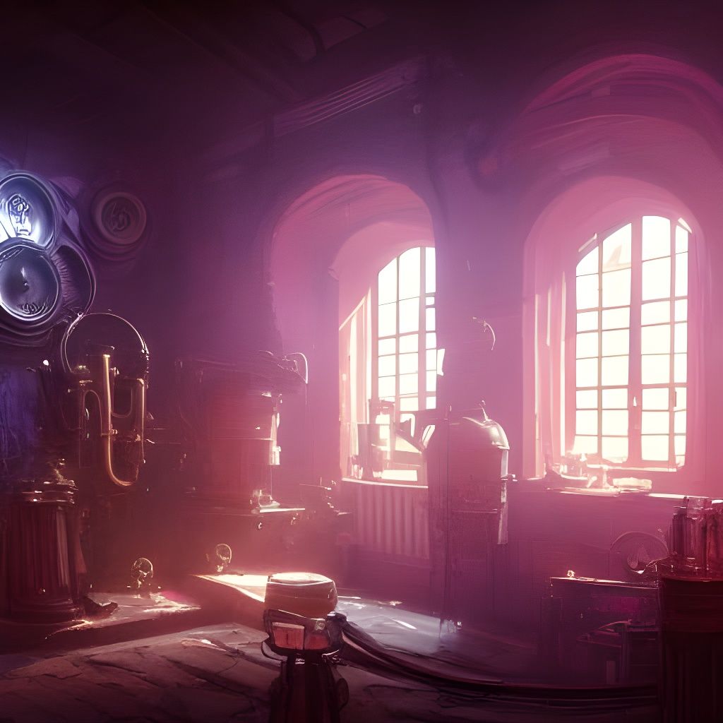 Steampunk Workshop with Purple Crystals: Hyperdetailed Conce...