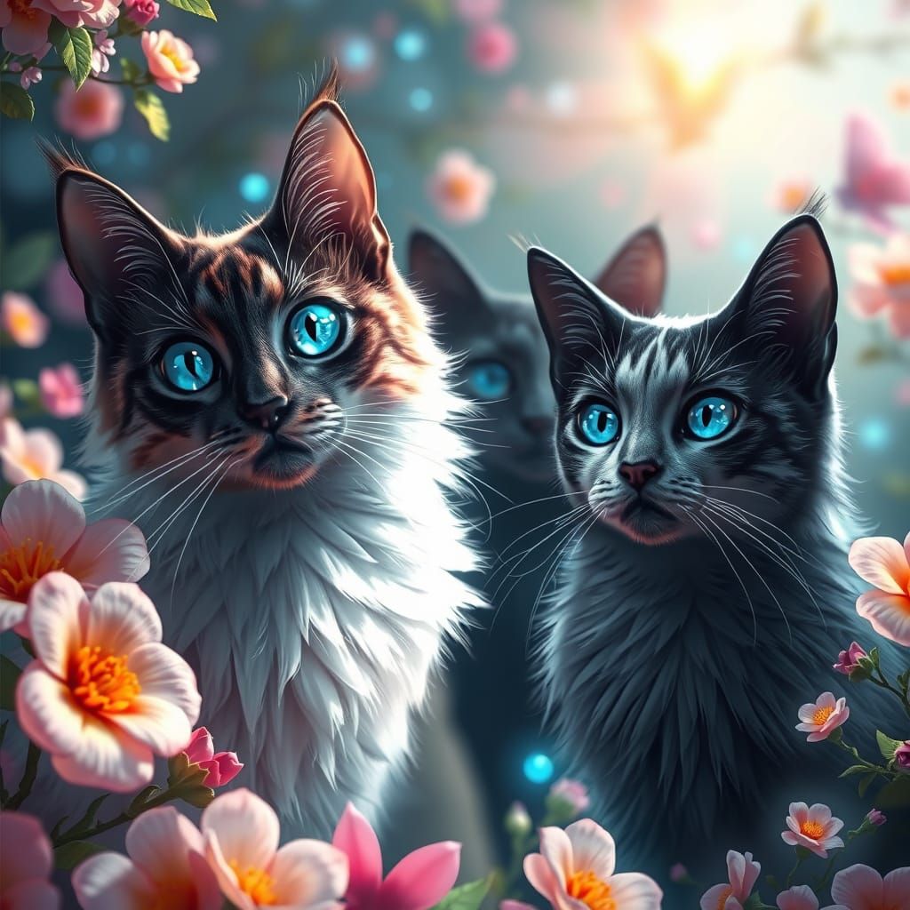 Majestic White Cat in Dreamy Anime Landscape