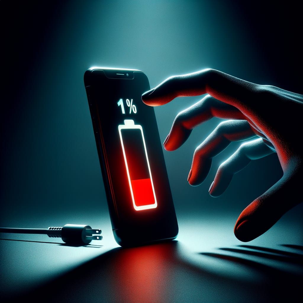 Low Battery Warning: 1% Icon on Smartphone Screen