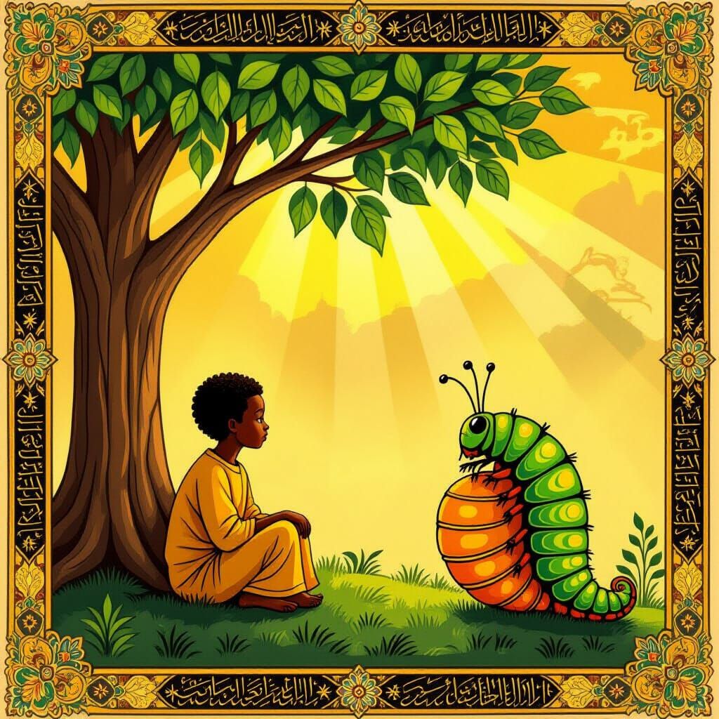 Ethiopian Icon Style: Boy Yared Learns from a Caterpillar