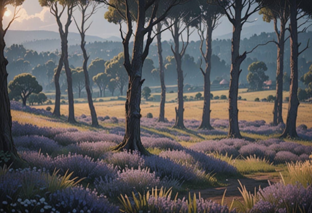 Impressionist Oil Painting of a Serene Field at Dusk