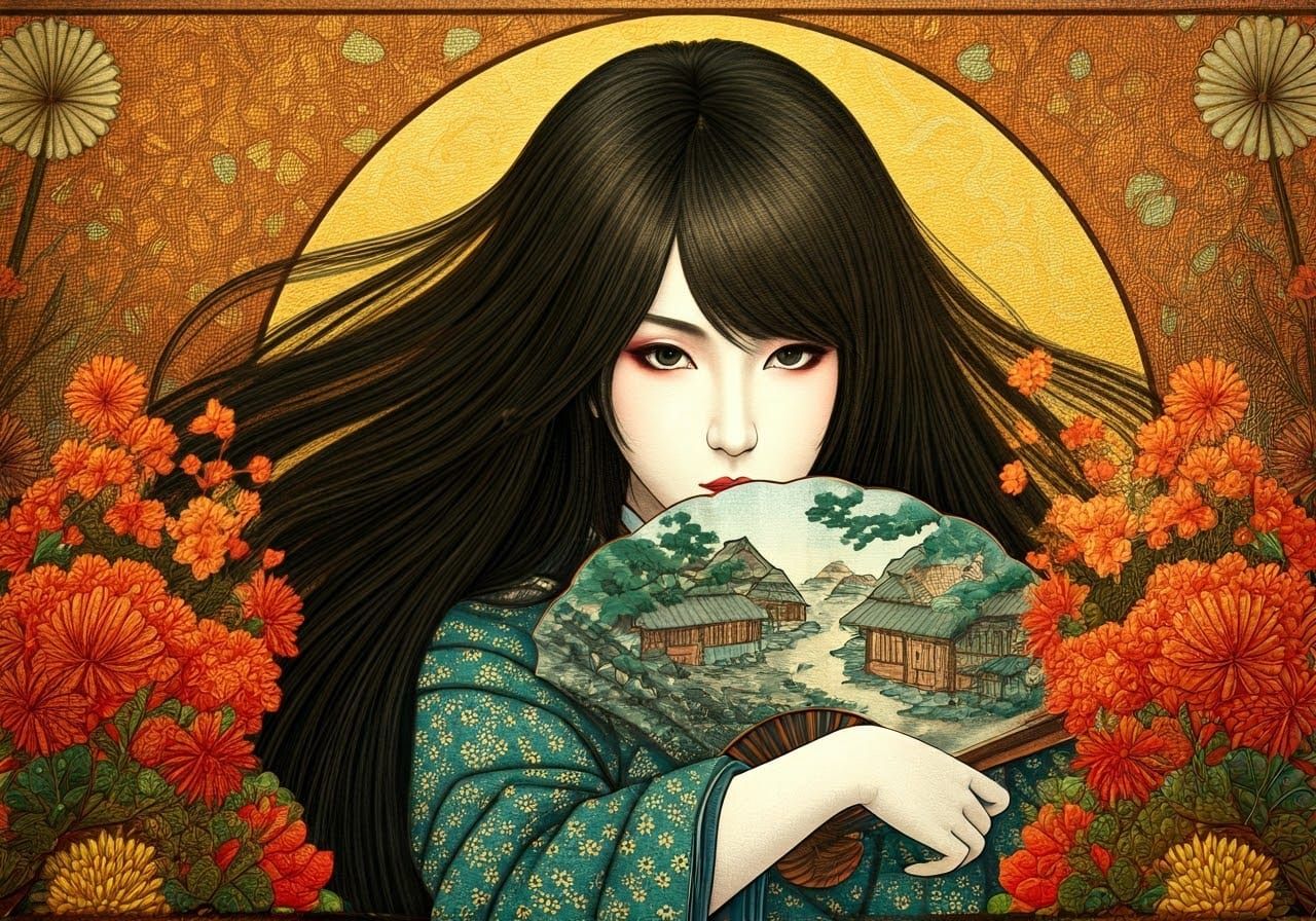 Kabuki Woman Dancing: Ukiyo-e Art on Wood