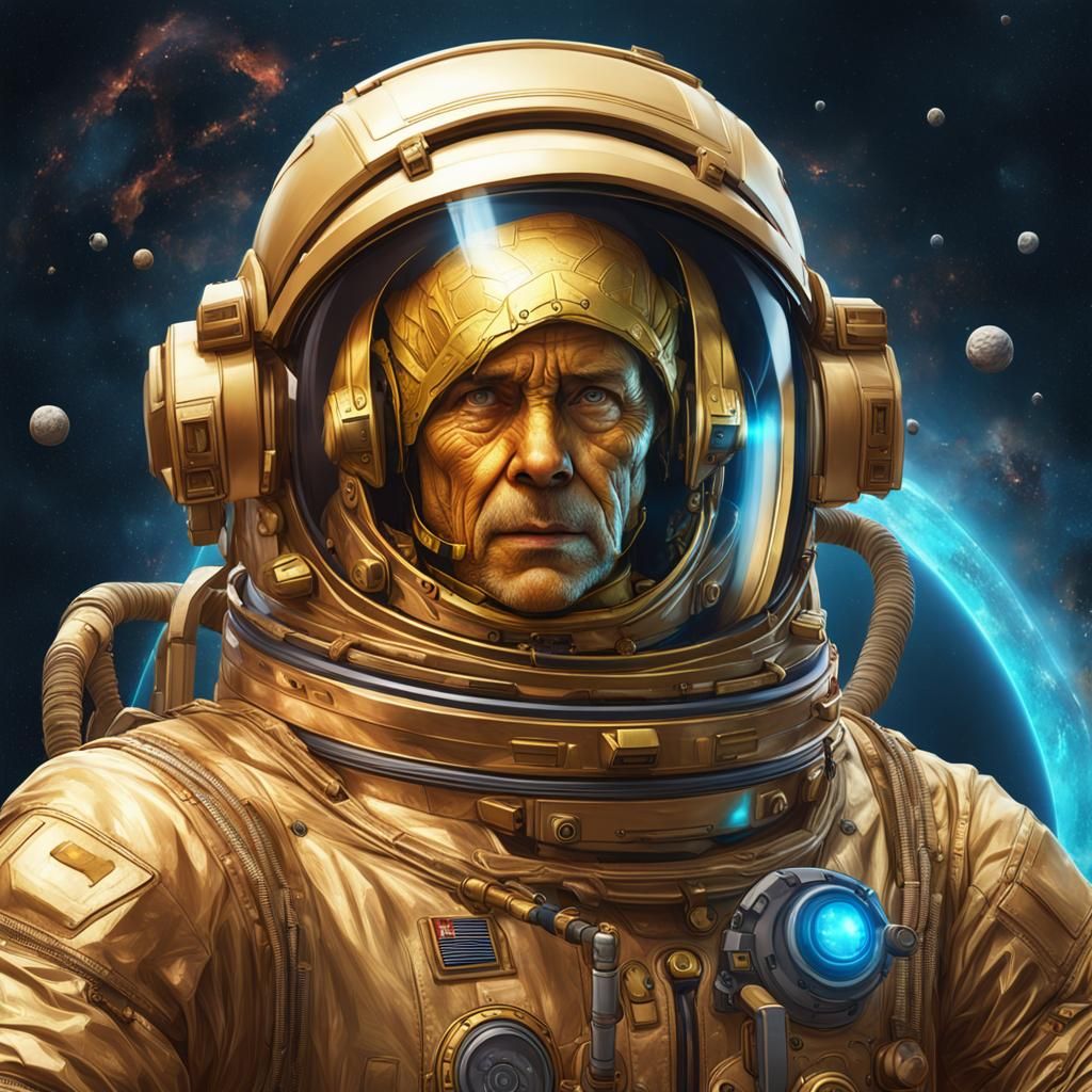 Golden Retriever in Spacesuit: Hyperdetailed Portrait