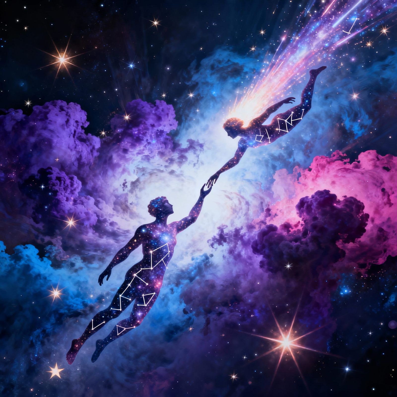 Cosmic Beings Drift Through Luminous Nebula