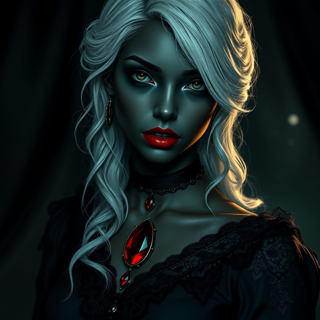 Victorian Vampire in Cyberpunk Noir Style