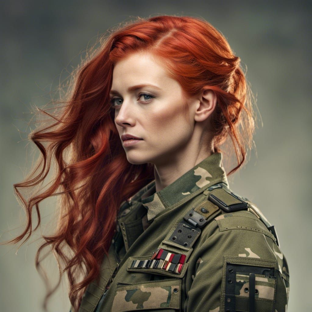 Red-Haired Soldier Woman: A Portrait of Strength