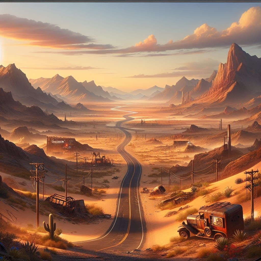 Post-Apocalyptic Desert Road: Fantasy Concept Art