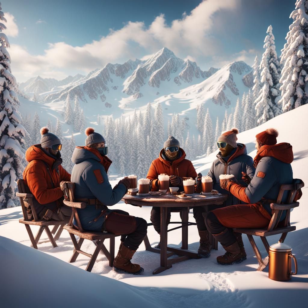 People Enjoying Hot Chocolate: Detailed Matte Painting