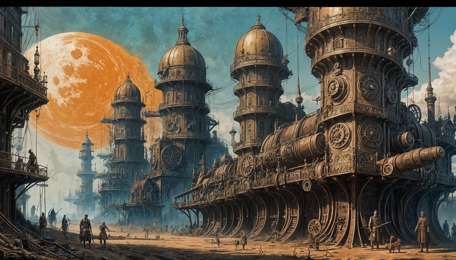 Steampunk Undead Warriors in Dramatic Metallic Ink Sketch