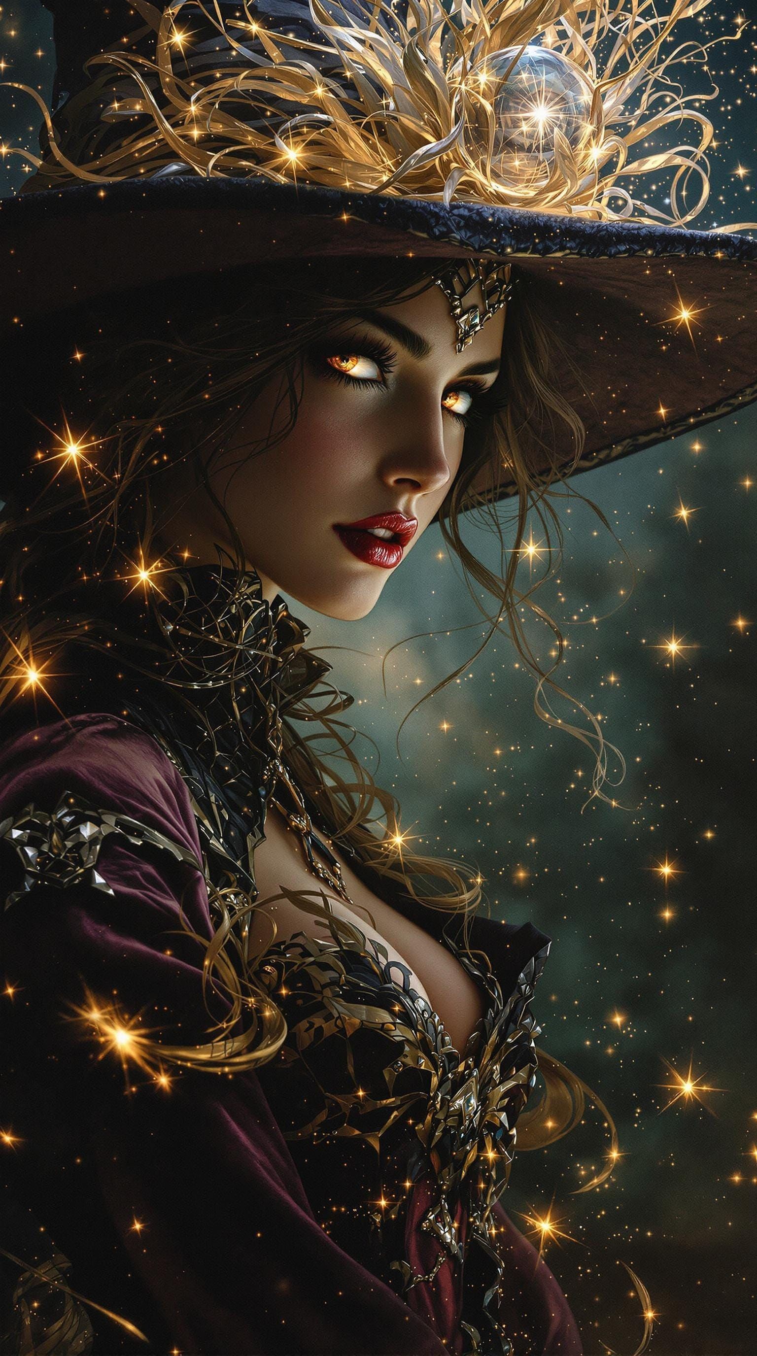 Enchanting Nature Witch Portrait in Vintage Style