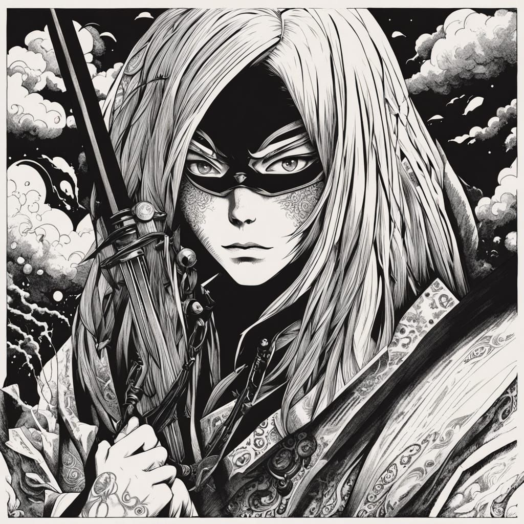 Rimuru Tempest in Anti-Magic Mask, Holding Katana, Manga Sty...