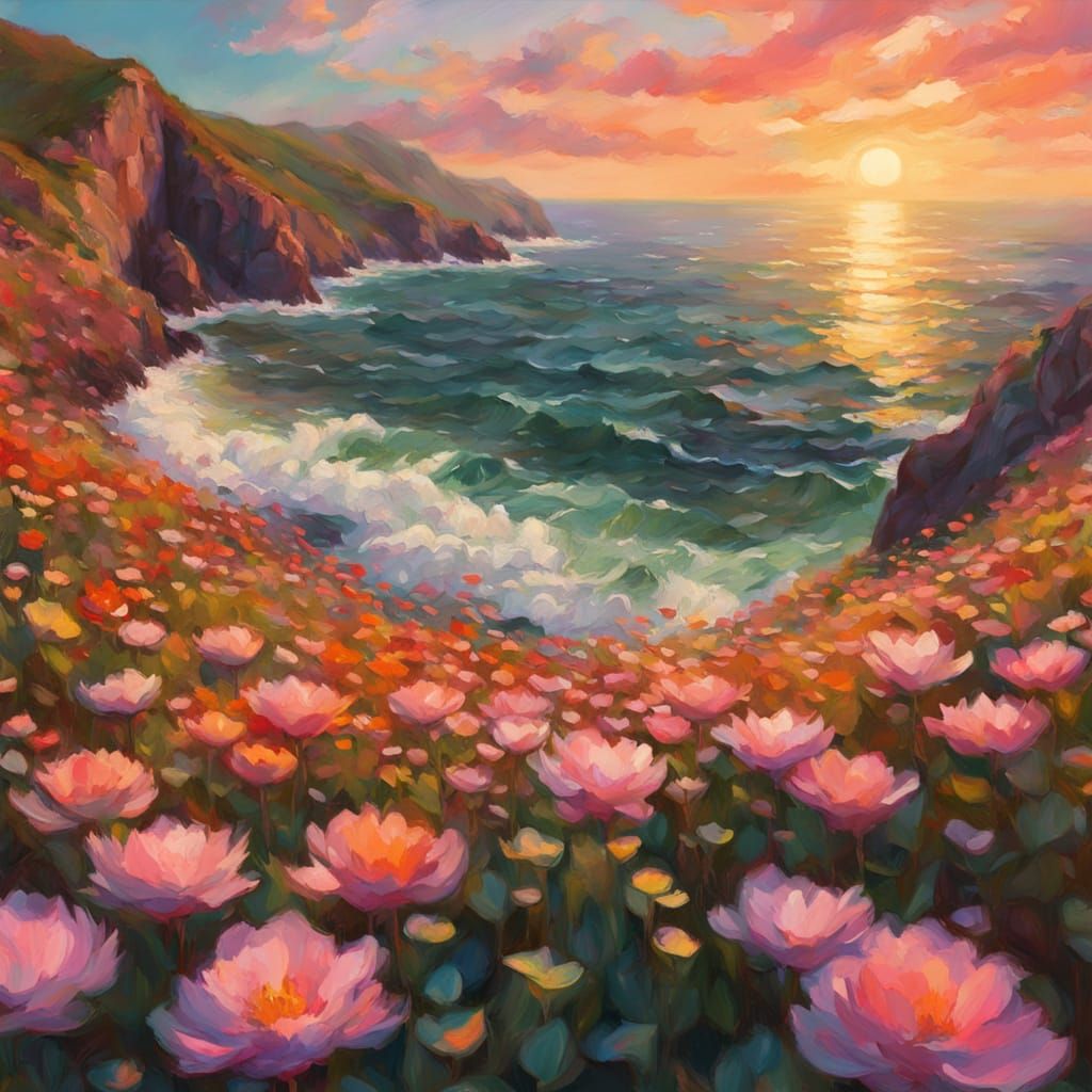 Impressionist Pointillism Masterpiece: Woman in Vibrant Fiel...