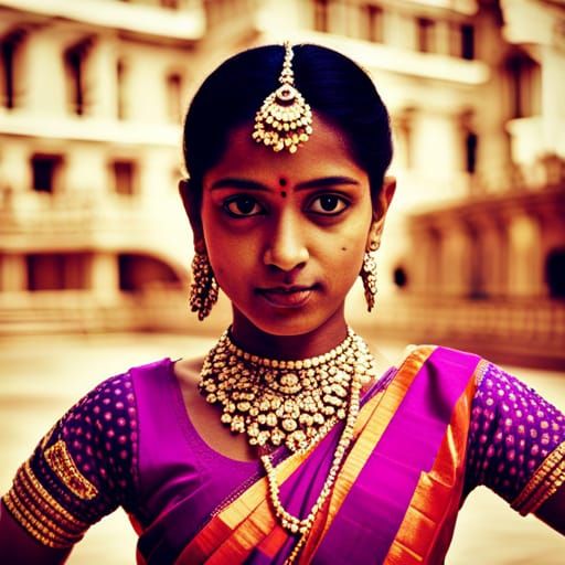 Bharatanatyam Dancer in Vibrant Colors, Wes Anderson Style