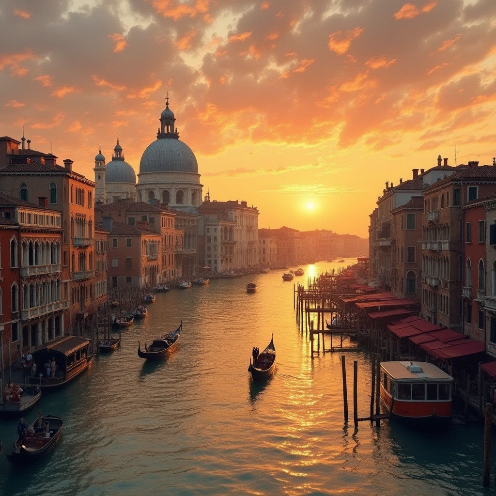 Venetian Sunset on Grand Canal in Impressionistic Style