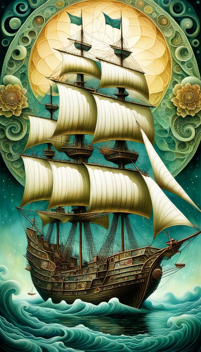 Fractal Sailing Ship in Art Brut Style