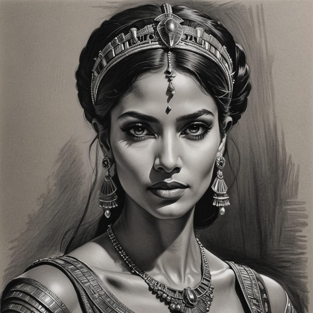 Cleopatra VII Pencil Portrait in Chiaroscuro Style