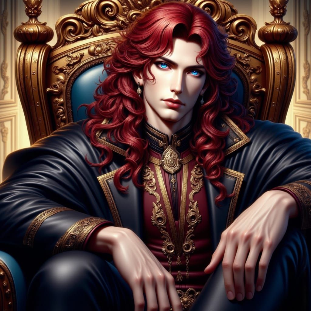 Majestic Fantasy Warrior with Luxuriant Red-Brown Hair and P...