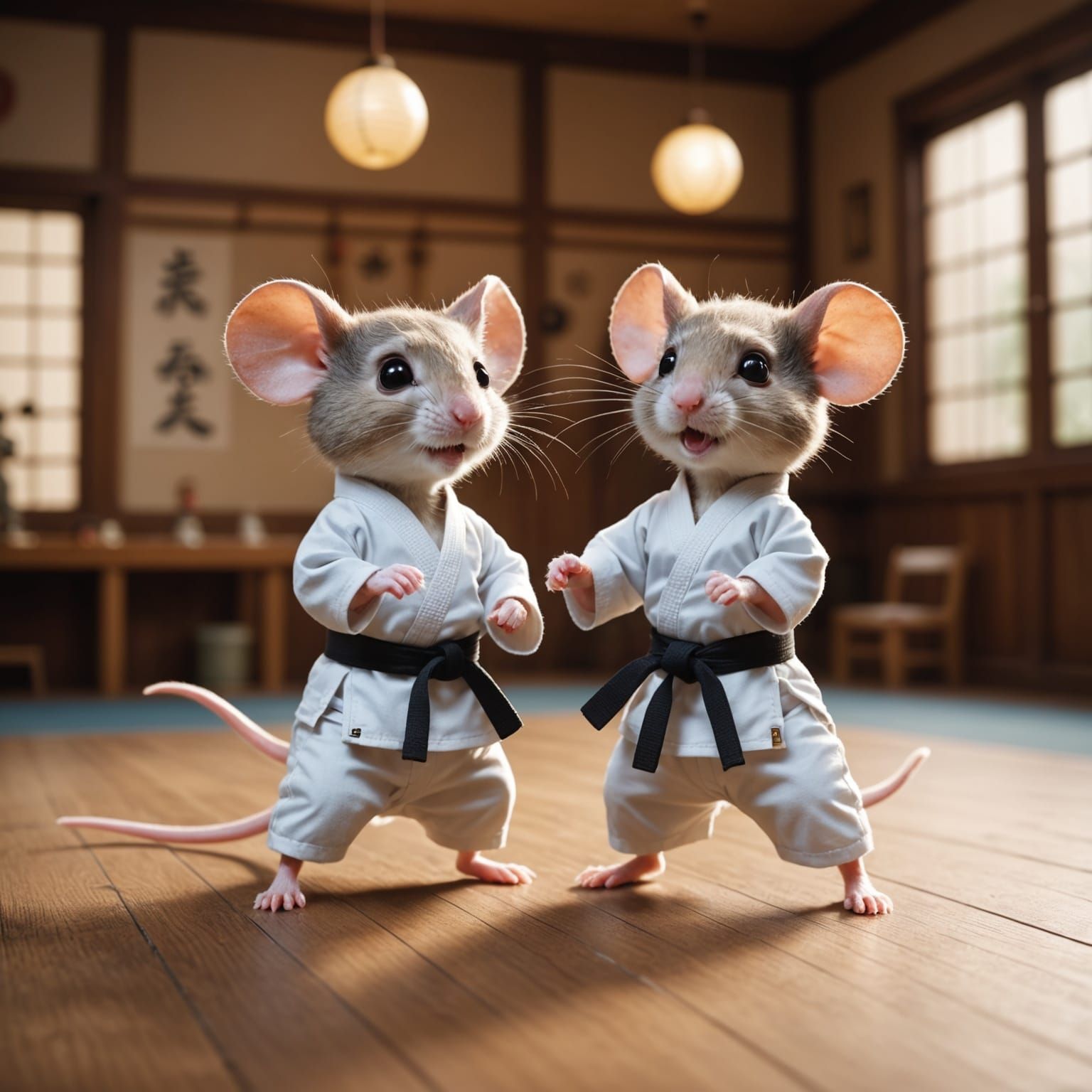 Adorable Cartoon Mice Practice Karate in Dojo