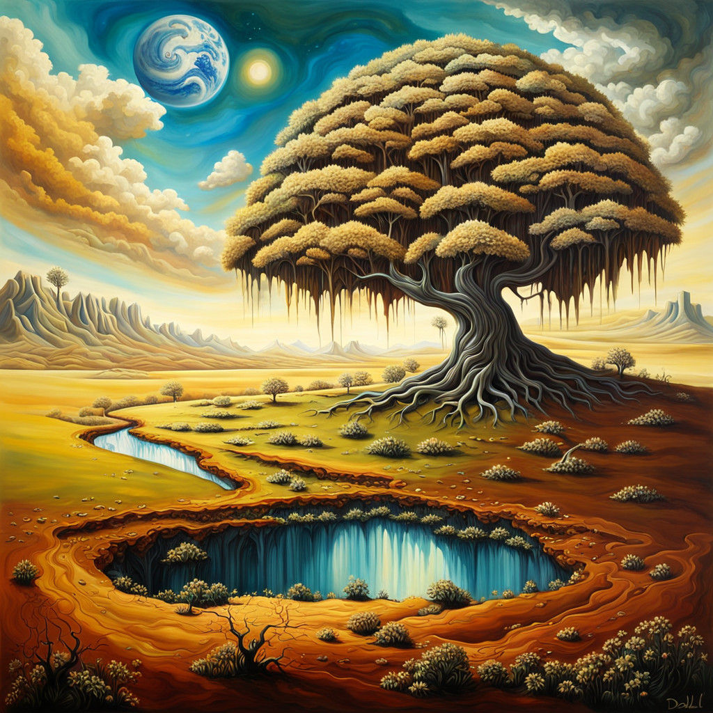 Wonderful Earth-Toned Surreal Landscape with Majestic Tree