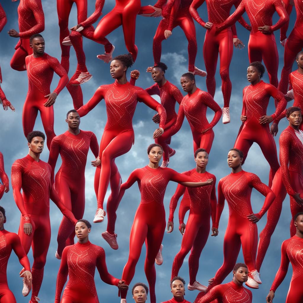Woman in Red Spandex at Olympics: Matte Painting