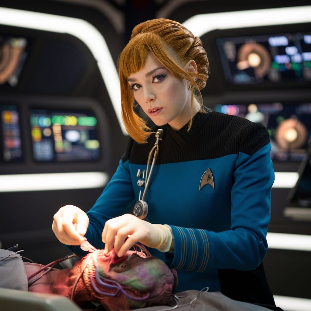 Dr. Crusher Performs Alien Surgery in Star Trek Scene
