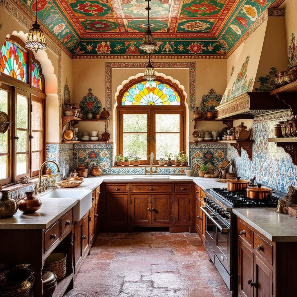 Indian Art Gallery Kitchen with Fresco Walls