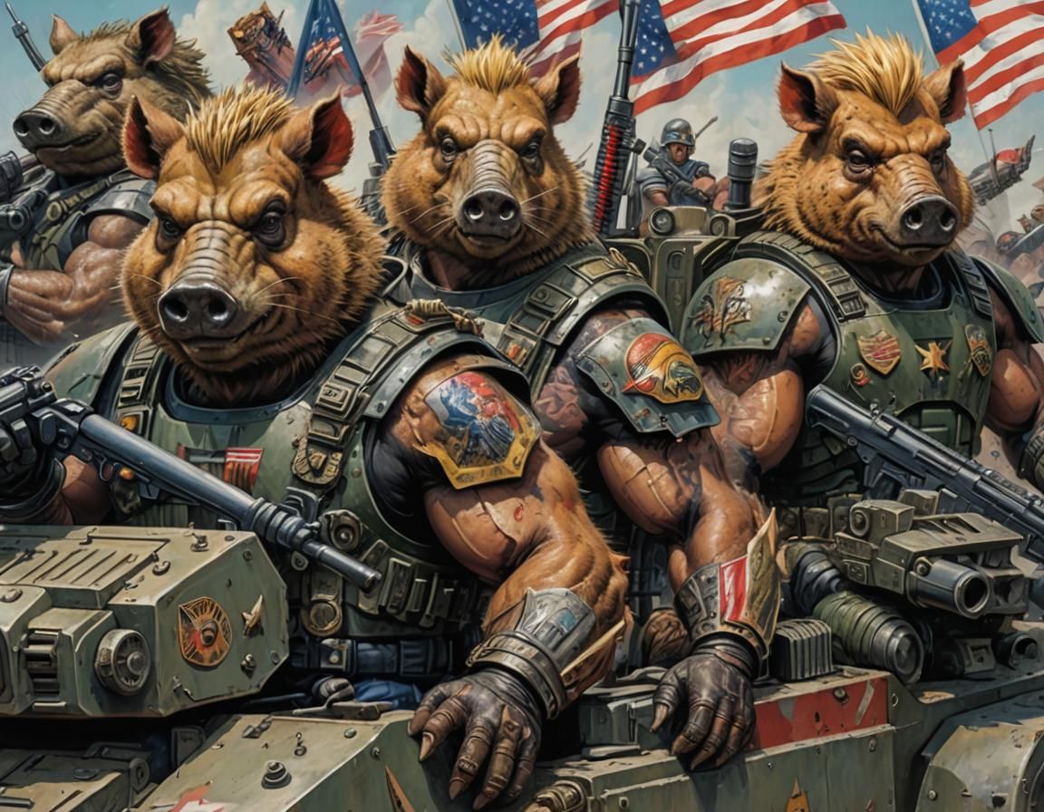 Armored Boars Ride Tank in Dystopian Comic Art