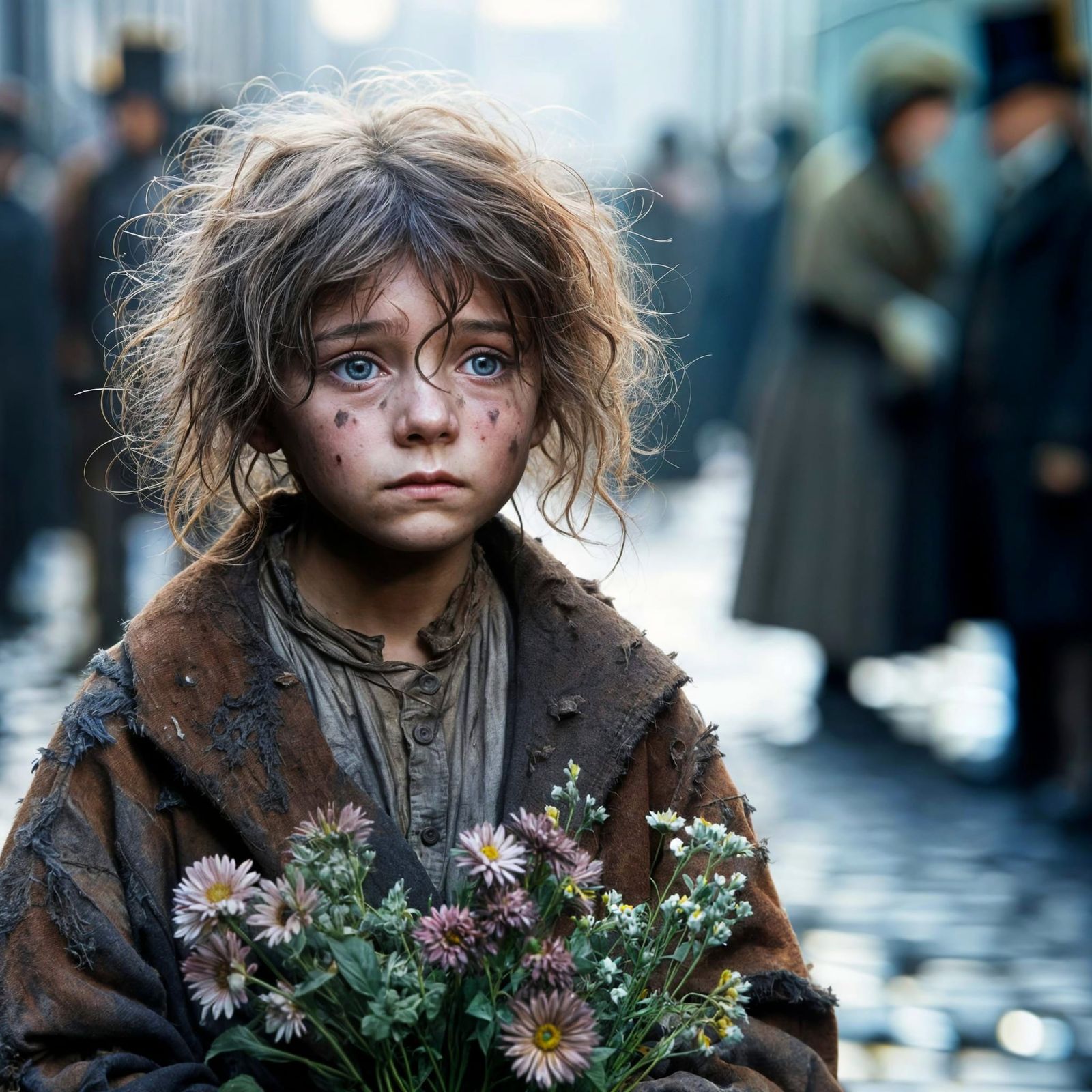 Victorian Era Street Girl Sells Flowers with Unyielding Hope