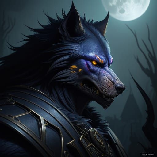 Ethereal Werewolf Transforms Under Moonlit Skies
