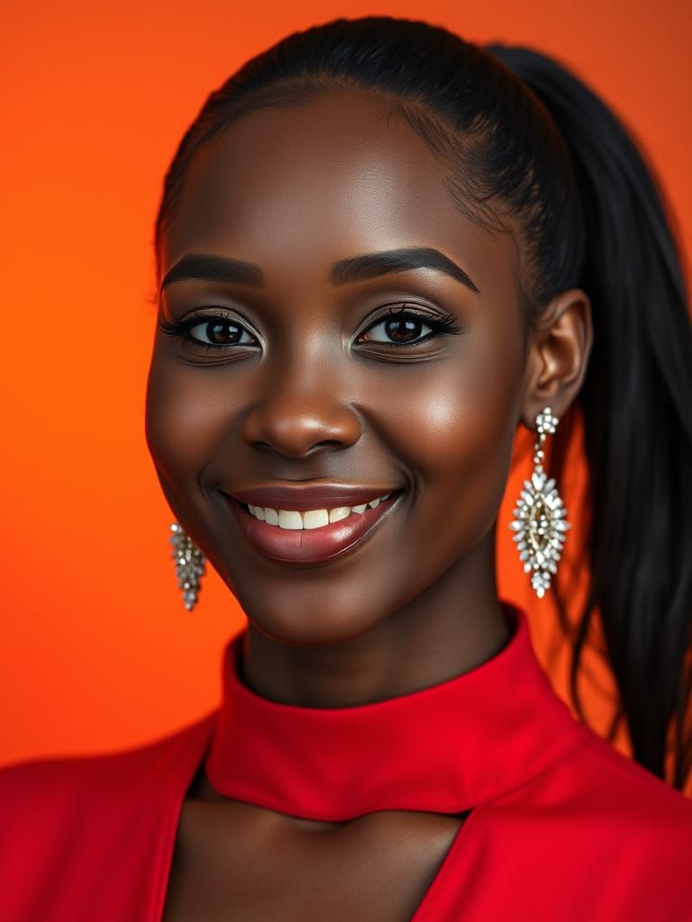 Photorealistic Portrait of a Woman in Red Top